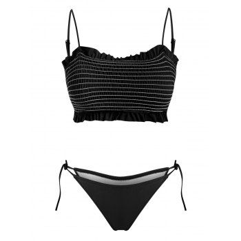 

Low Waisted Smocked Bikini Set, Black