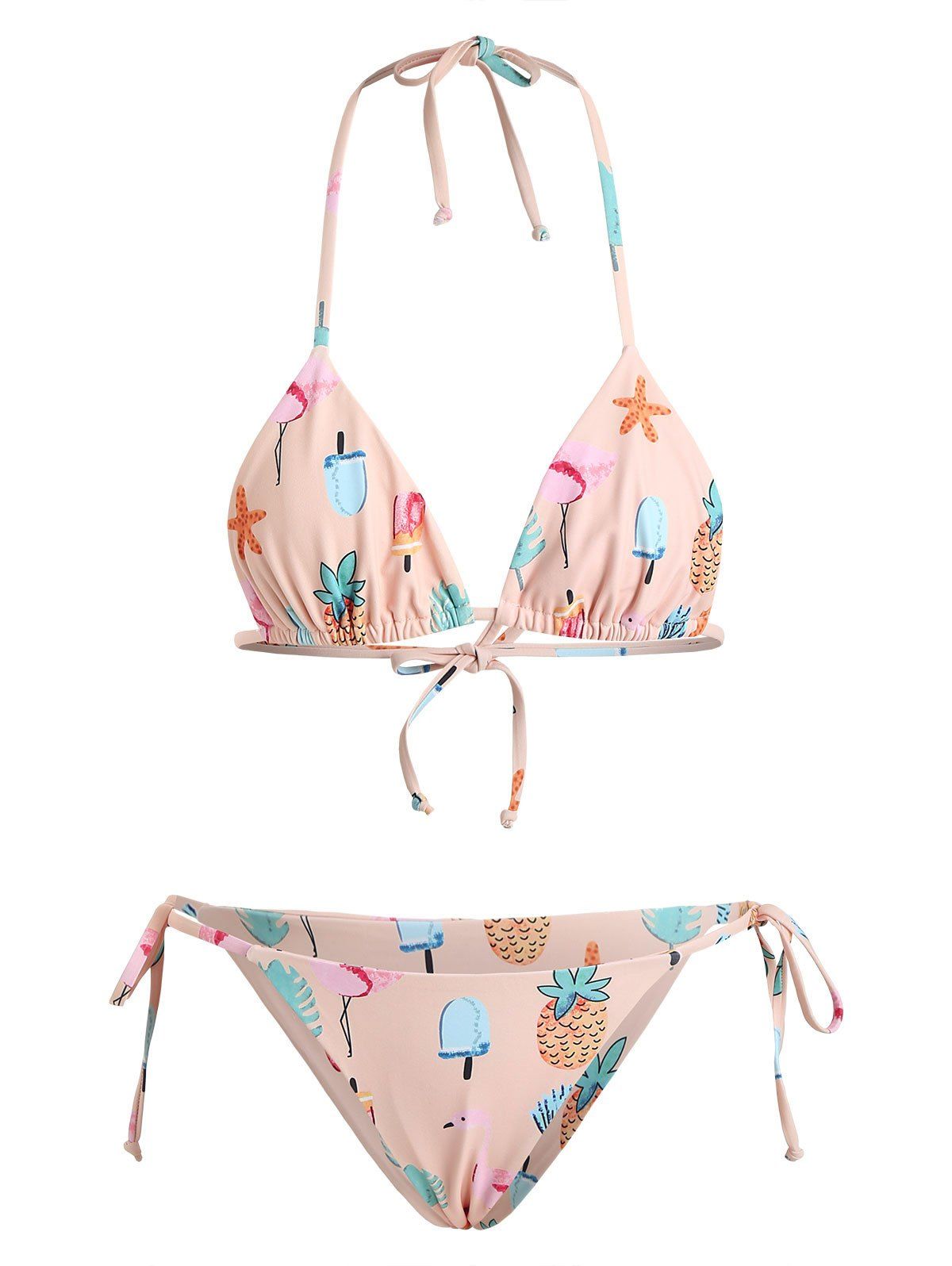 Flamingo Tropical Tie Side Small Bikini - LIGHT APRICOT PINK L