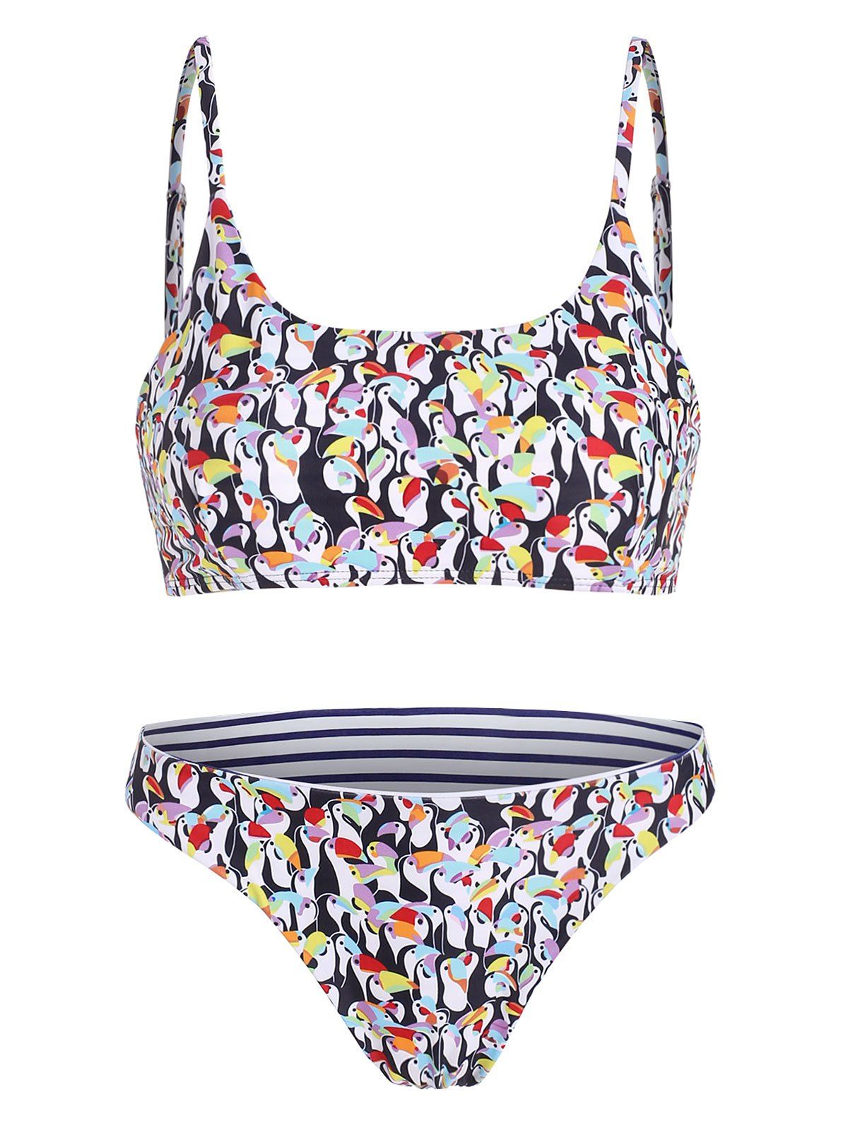 Penguin Print Flounce Bralette Bikini Set - COLORMIX XL
