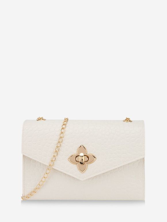 Sac à Bandoulière Motif de Trèfle à Chaîne et de Feuille - Blanc 