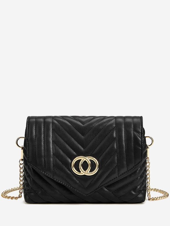 Sac à Bandoulière Matelassé à Double Cercles avec Chaîne - Noir 