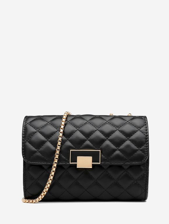 Sac à Bandoulière Matelassé avec Chaîne Motif Géométrique - Noir 