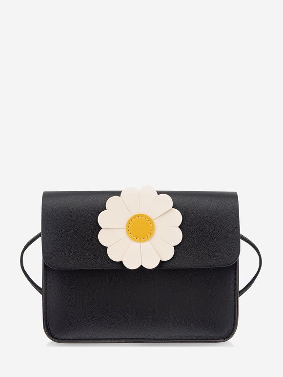 Sac à Bandoulière Motif de Marguerite - Noir 