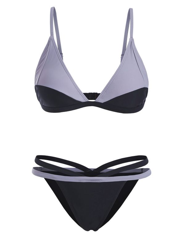 Bikini Découpé en Bloc de Couleur - Noir 2XL
