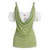 T-shirt Epaule Dénudée à Manches Bouffantes - Vert clair XL