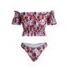 Maillot de Bain Fleur à Epaule Dénudée à Jambe Haute à Volants Deux Pièces - multicolor S