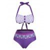 Maillot de Bain Bikini Imprimé Noué au Dos à Taille Haute - Violet Améthyste M