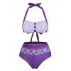 Maillot de Bain Bikini Imprimé Noué au Dos à Taille Haute - Violet Améthyste L