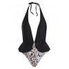 Maillot de Bain Une-Pièce Péplum Dessin Animé Pingouin Dos Nu à Décolleté Style Vintage à Coupe Basse - Noir S
