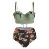 Maillot de Bain Bikini Fleuri à Lacets à Volants - Vert Camouflage L