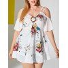 Chemisier Fleuri Anneau en O à Epaule Ouverte de Grande Taille - Blanc 4X