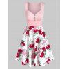 Robe Motif Fleure en Ligne A à Taille Haute à Volants - Blanc L