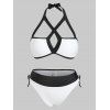 Maillot de Bain Bikini Contrasté à Lacets à Col Halter - Blanc M