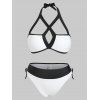Maillot de Bain Bikini Contrasté à Lacets à Col Halter - Blanc 3XL