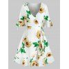 Bell Sleeve Low Cut Floral Print Wrap Dress - WHITE XXXL