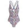 Maillot De Bain Une-Pièce Imprimé Manchot En V Profonde - multicolore XL