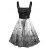 Gothic Lace Up Printed Corset Style A Line Mini Dress - BLACK XXXL