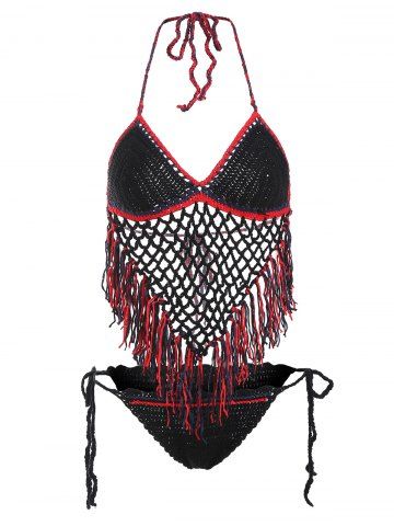 Knit Fishnet Fringe Bikini Set