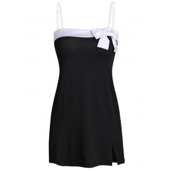 

Bow Tie Embellished Strapless Slit Side Design Trendy Swimwear, Black