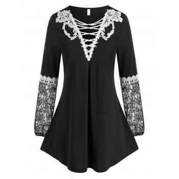 

Plus Size Lace Insert Tunic Top, Black