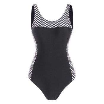 

Checkered Open Back One-piece Swimsuit, Black