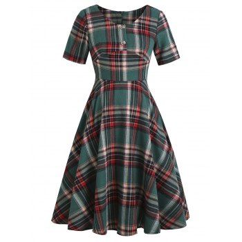 

Plaid Mock Button Empire Waist Dress, Multicolor