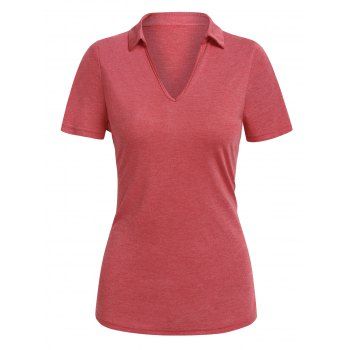 

Short Sleeve Turn Down Collar T-shirt, Red