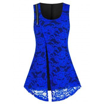 

Plus Size Flower Lace Flyaway Tunic Tank Top, Blue