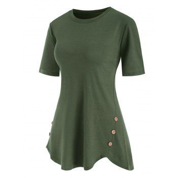 Buttoned Hem Tunic Top, Light green