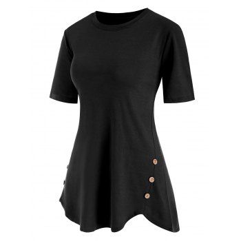 

Buttoned Hem Tunic Top, Black