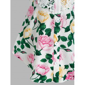 Plus Size Lace Panel Floral Print Swing Tank Top