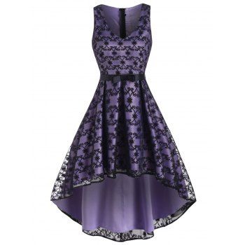 

Bowknot Waist High Low Lace Party Dress, Black