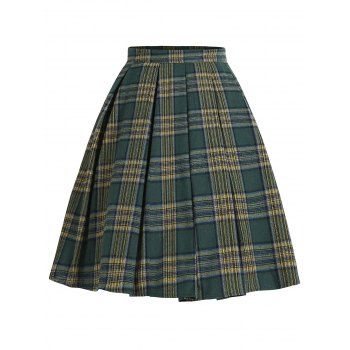 

Plaid Knee Length A Line Skirt, Deep green