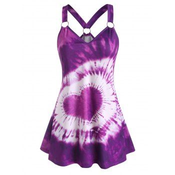 

Plus Size Tie Dye Heart O Ring Longline Tank Top, Purple