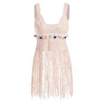 

Knit Fringe Cover Up Top, Pink