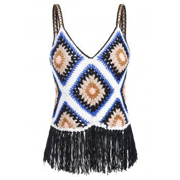 

V-neck Crochet Fringe Cover Up Top, Colormix