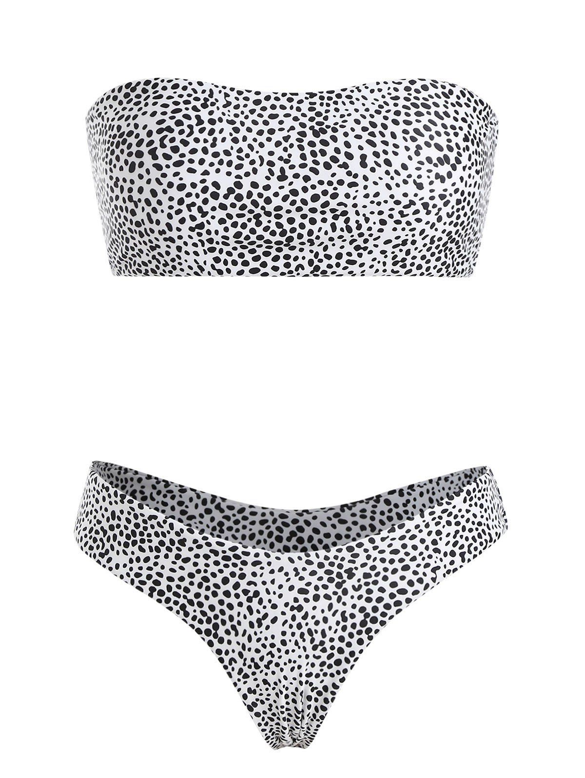 Leopard Print Thong Bandeau Bikini - WHITE S