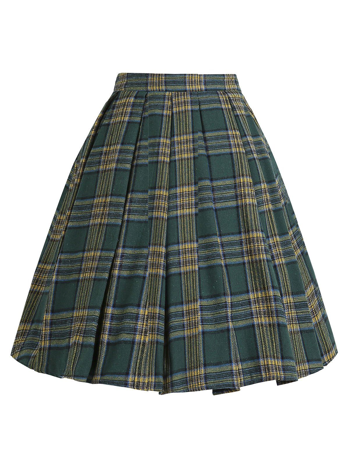 [29 OFF] 2021 Plaid Knee Length A Line Skirt In DEEP GREEN DressLily