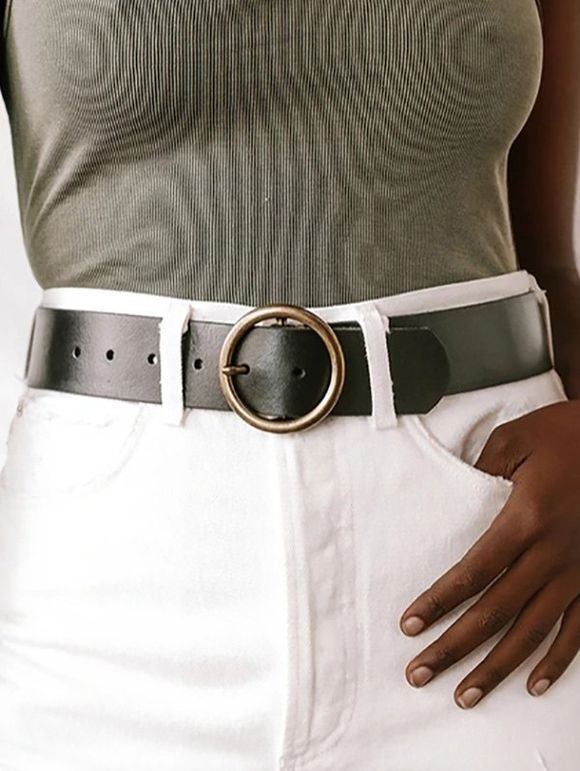 Ceinture Décontractée Bouclée Ronde - Noir 