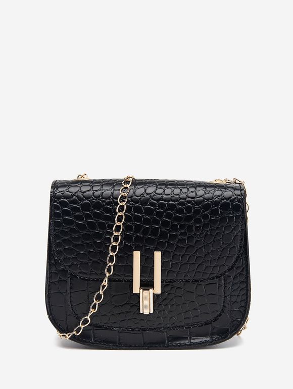 Sac à Bandoulière Chaîne Texturé à Rabat - Noir 