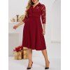 Robe Mi-Longue Panneau en Dentelle à Demi-Bouton de Grande Taille - Rouge Vineux 3X