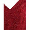 Lace Panel Floral Embroidered Applique Party Dress - RED S