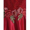 Lace Panel Floral Embroidered Applique Party Dress - RED S