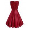 Lace Panel Floral Embroidered Applique Fit And Flare Party Dress - RED XL