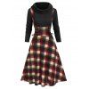 Vintage Off Shoulder Plaid Lace Up 2 In 1 Dress - BLACK M