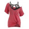 Ensemble de T-shirt de Grande Taille à Col Convertible et de Haut à Bretelle - Rouge 4X
