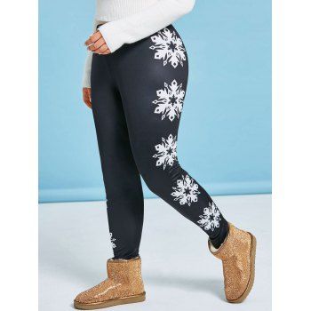 

Plus Size Christmas Snowflake Print Leggings, Black