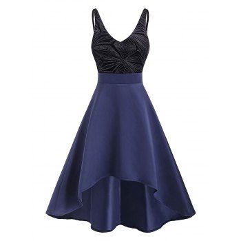 

Spaghetti Strap Sequined Velvet Bodice High Low Dress, Deep blue