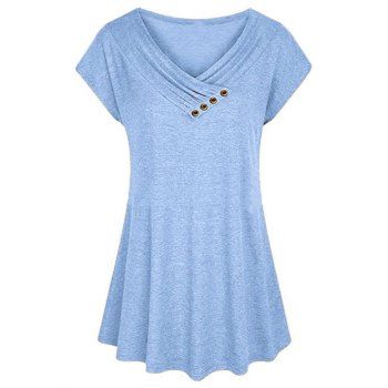 

Plus Size Surplice Ruched Short Sleeve T-shirt, Light blue