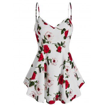 

Floral Pattern V Neck Slip Tank Top, White